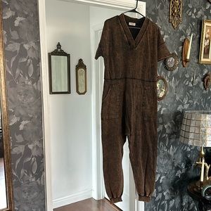 Distressed drop crotch jumper